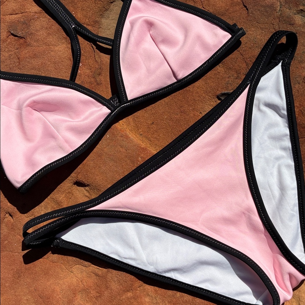Victoria's Secret racerback baby Pink Blk Triangle Bikini swimsuit (No stripes)